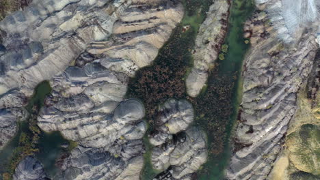 aerial shot of lignite coal mine with beautiful lines and colors