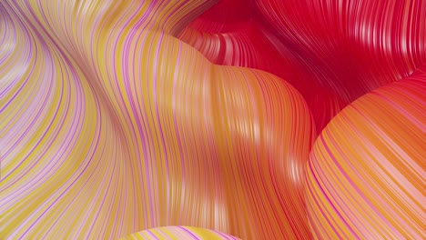 hermoso fondo abstracto de ondas en la superficie, gradientes de color rojo amarillo, líneas extrudidas como superficie de tela a rayas con pliegues o ondas en líquido. bucle 4k. 7