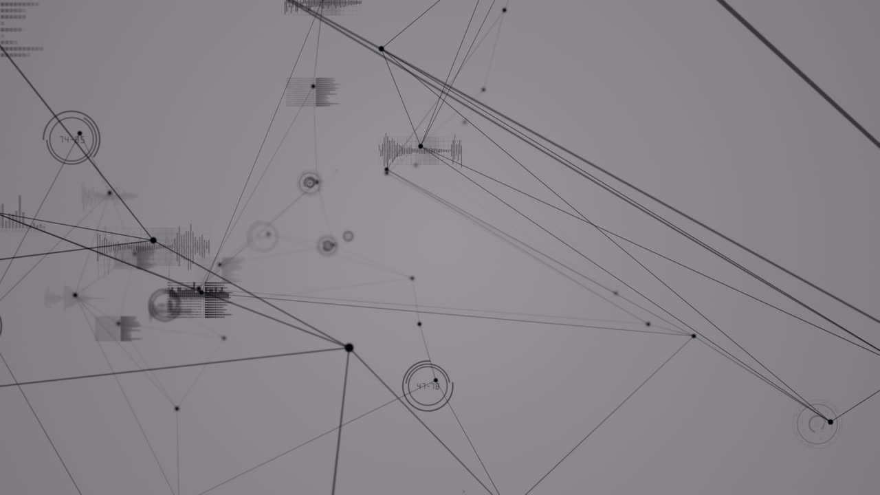 animación de redes de conexiones y procesamiento de datos sobre fondo blanco