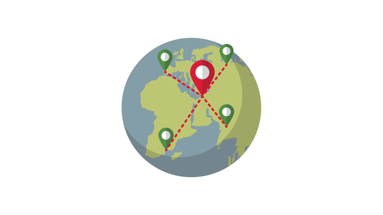 Animated Globe with Location Pins and Connecting Routes
