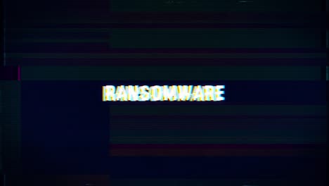 ransomware attack glitch text. anaglyph 3d effect. technological retro background. hacker application, ransomware, virus concept. a computer program, cyber security, tv channel screen