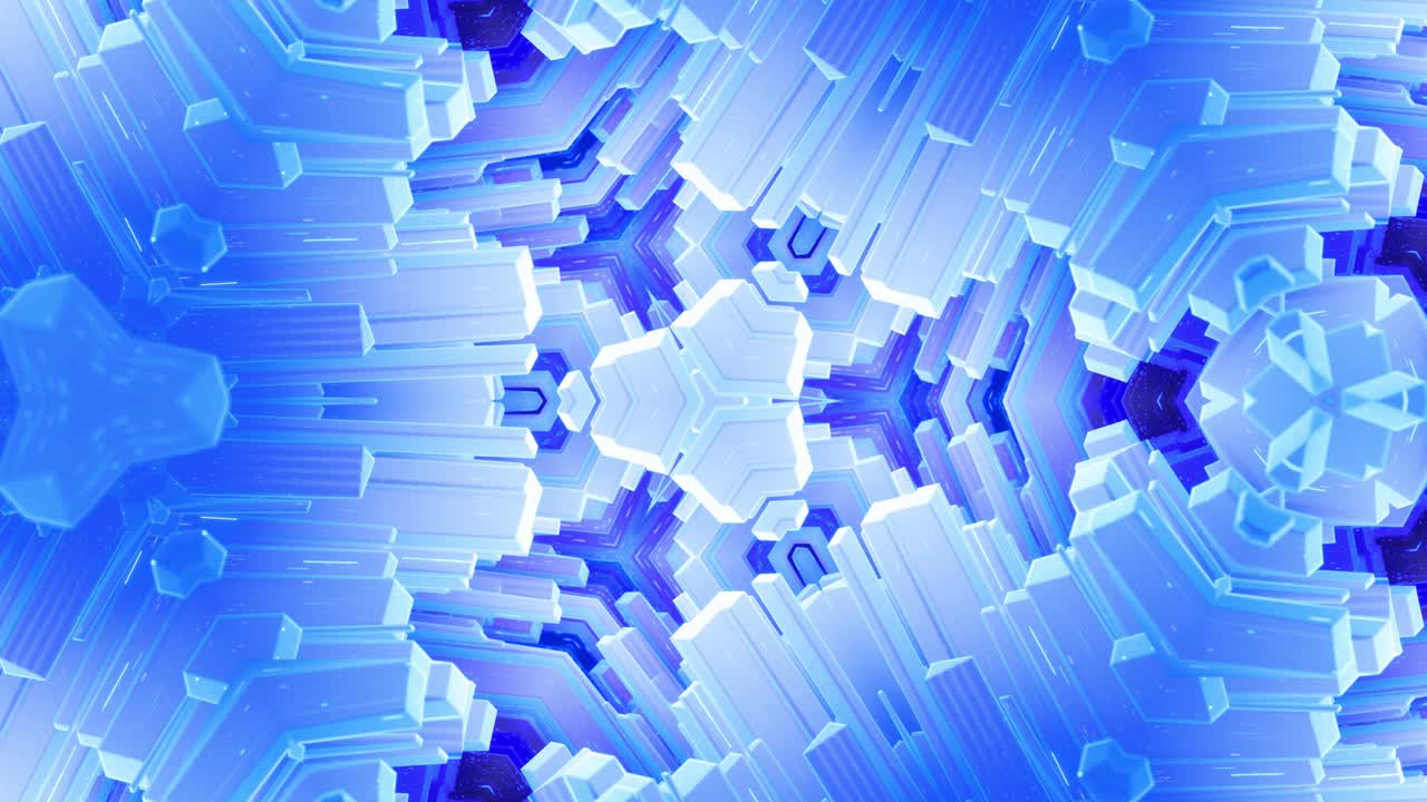 Smooth looped animation of 3d abstract soft matte shape like flower or mandala, symmetrical structure of blue purple velvet material interspersed sequins, changes shapes smoothly cyclical. Gradient