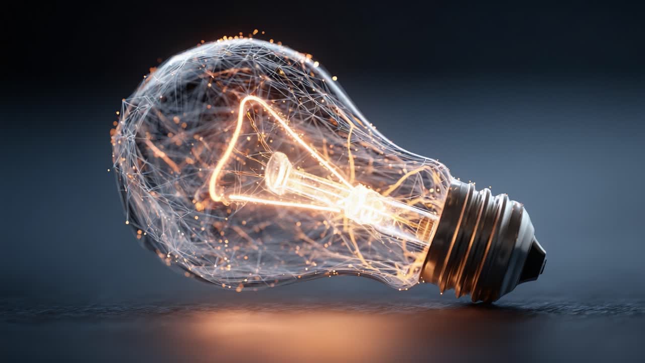 Illuminating Creativity: A Captivating Glimpse into an Artistically Rendered Light Bulb Emphasizing Intricate Filament Structures and Glowing Energy