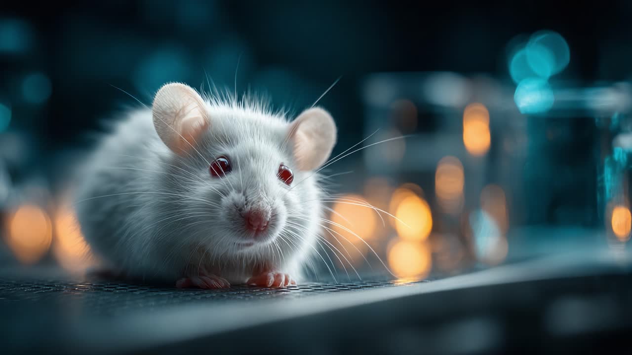 A Close-Up Study of a Small Domestic Mouse Amidst a Soft, Blurred Background with Warm Lights Creating an Inviting Ambiance