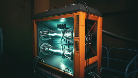 generador de energía avanzado en un entorno de laboratorio futurista por la noche