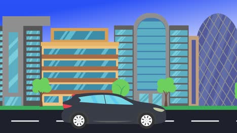viajes en coche por la ciudad vista lateral, animación en bucle, fondo de diseño plano