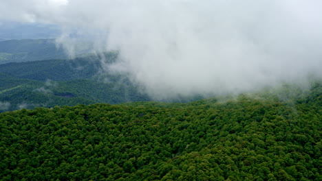 fog and rain merge in this wide drone shot of the wild smokies