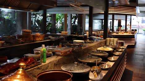 a panoramic view of a well-arranged buffet spread