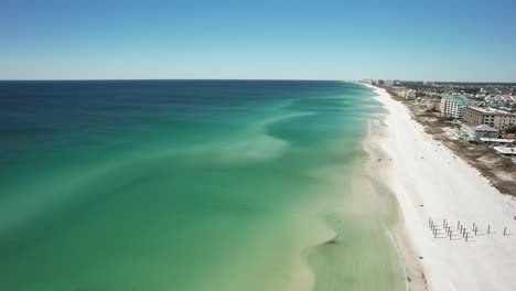 Asombrosa-Toma-Aérea-Del-Agua-Azul-Turquesa-De-La-Playa-En-30a-Florida,-Estados-Unidos