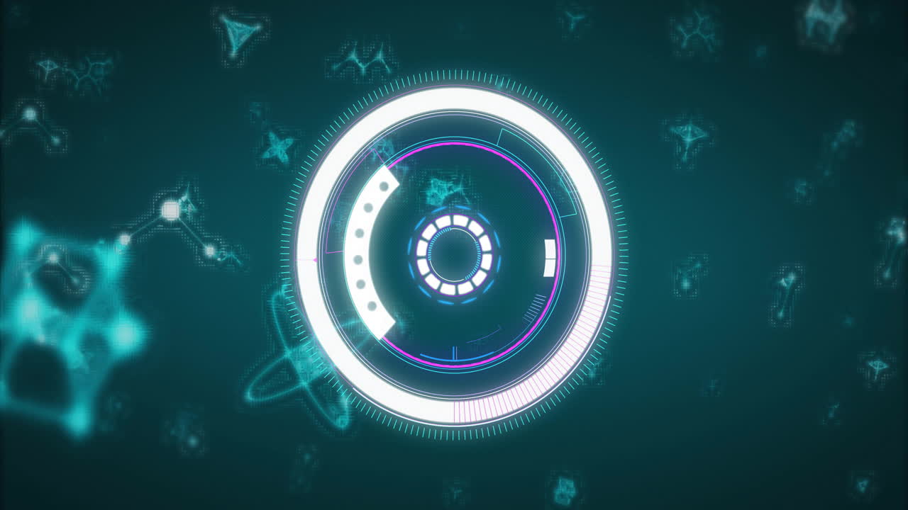 Animation of futuristic digital interface with glowing circular elements in school