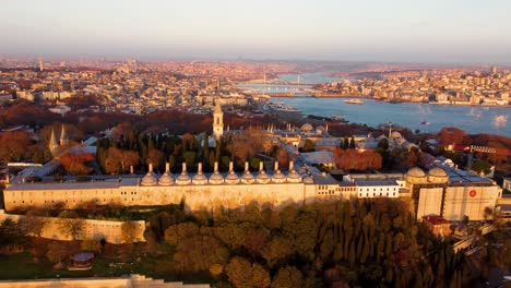 aerial view of topkapi palace and historical peninsula in istanbul. 4k footage in turkey