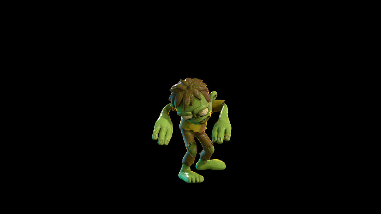 Personaggio zombie cartone animato con ciclo di camminata strascicata