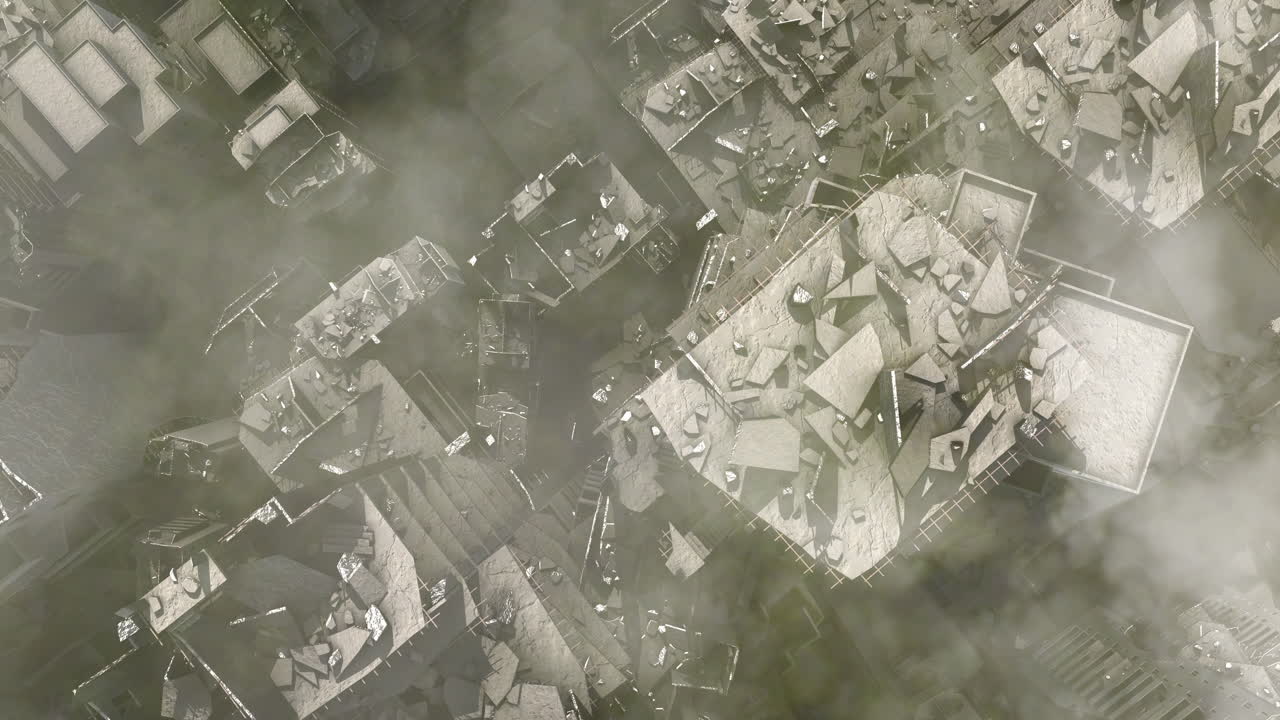 파괴된 도시 풍경 공중 사진