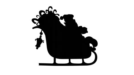 digital animation of black silhouette of santa claus in sleigh against white background