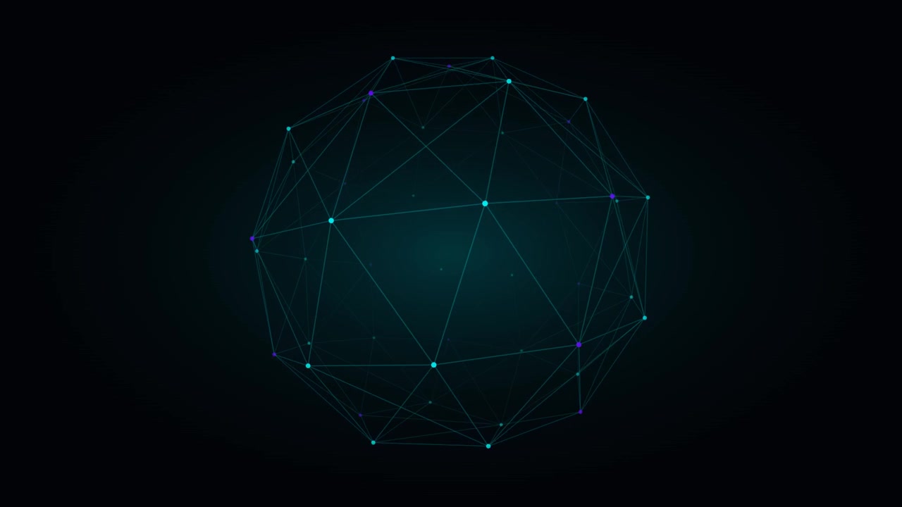 Rotating Geometric Wireframe Sphere with Glowing Nodes