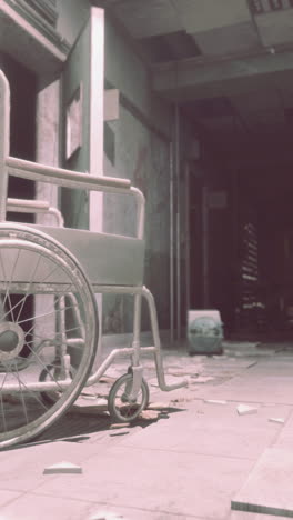 abandoned hospital room with wheelchair