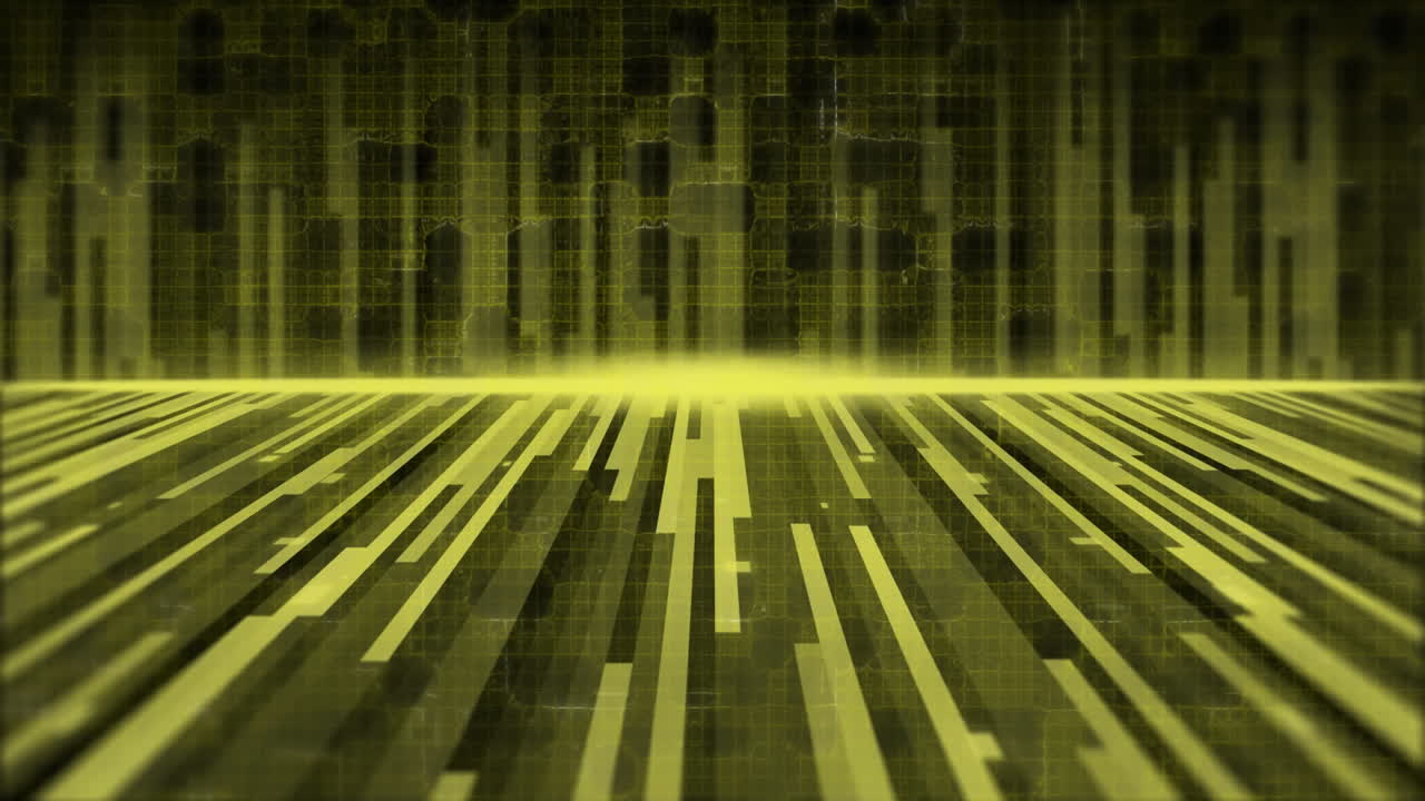 Yellow digital lines and data streams, futuristic animation background