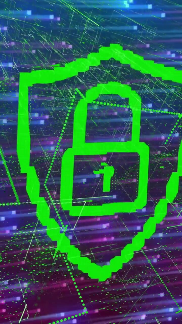 Animation of network of connections over padlock