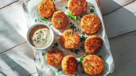 crispy crab cakes with a creamy sauce