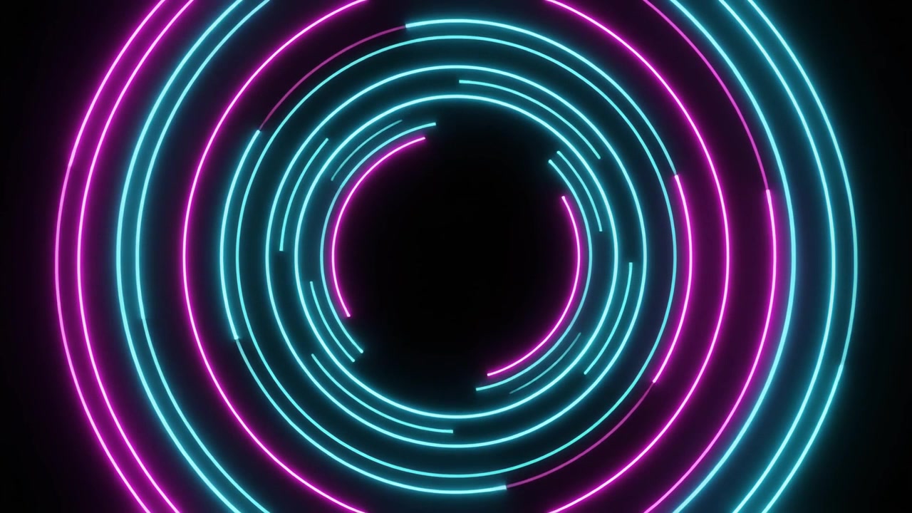 Cerchi al Neon Astratti Rotanti in Ciano e Magenta Luminosi