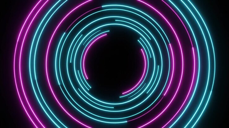 Círculos Neon Abstratos Girando em Ciano e Magenta Brilhantes