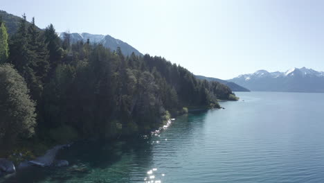aerial - traful lake, patagonia, río negro, argentina, forward reveal shot