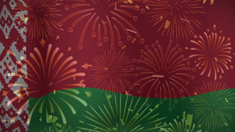 animation of fireworks over flag of belarus