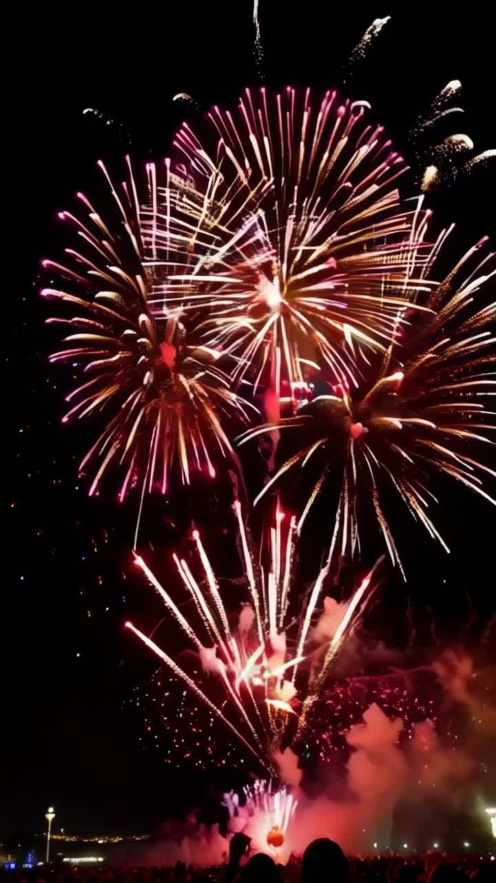 A dazzling display of vibrant fireworks lighting up the night sky in celebration of the New Year