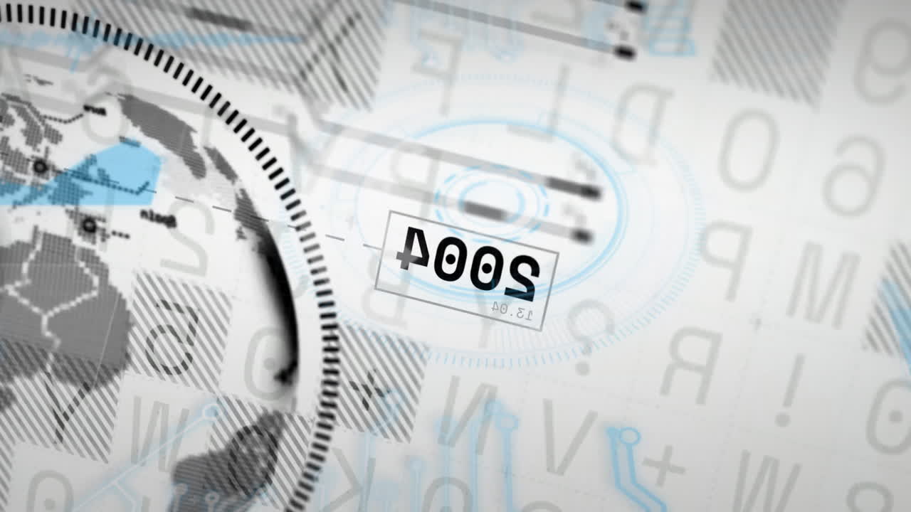 Animation of rotating globe and numbers over digital circuitry interface