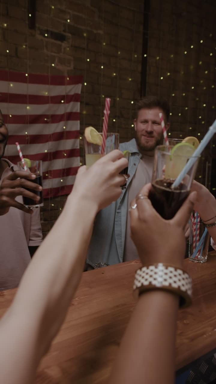 Friends Celebrating at a Summer Bar