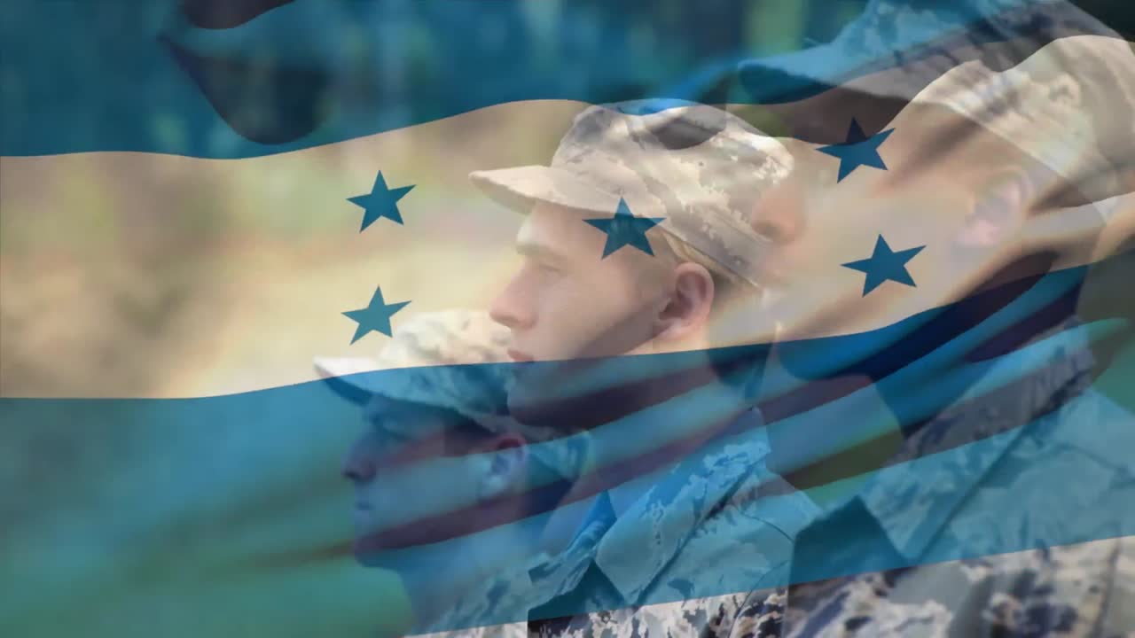 다양한 남성 군인 위에 온두라스  ⁇ 발의 애니메이션