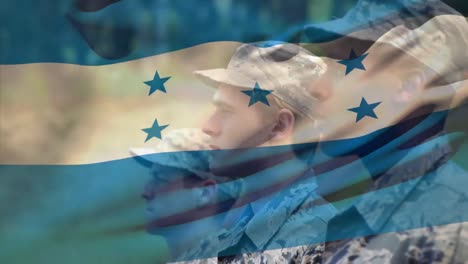 Animation-of-flag-of-honduras-over-diverse-male-soldiers