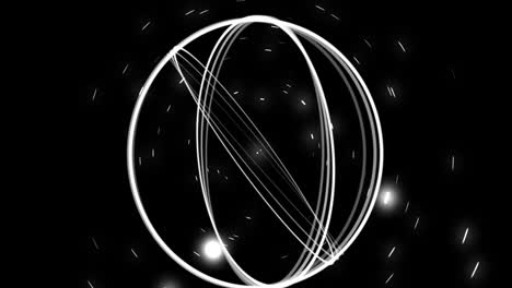 animation of spinning white rings on black background with white lights