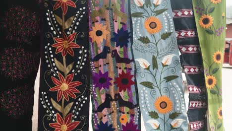 traditional textile with beautiful floral designs weaved by indigenous women in zinacantan, chiapas, mexico