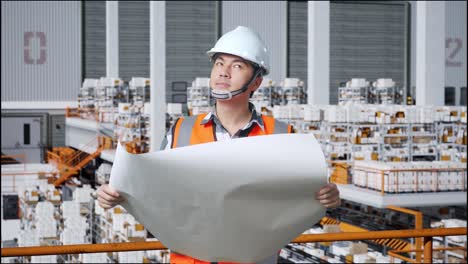 warehouse engineer reviewing plans