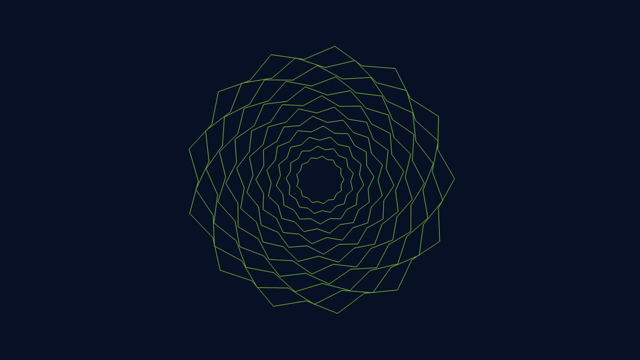 líneas verdes en espiral que forman un patrón circular sobre un fondo oscuro