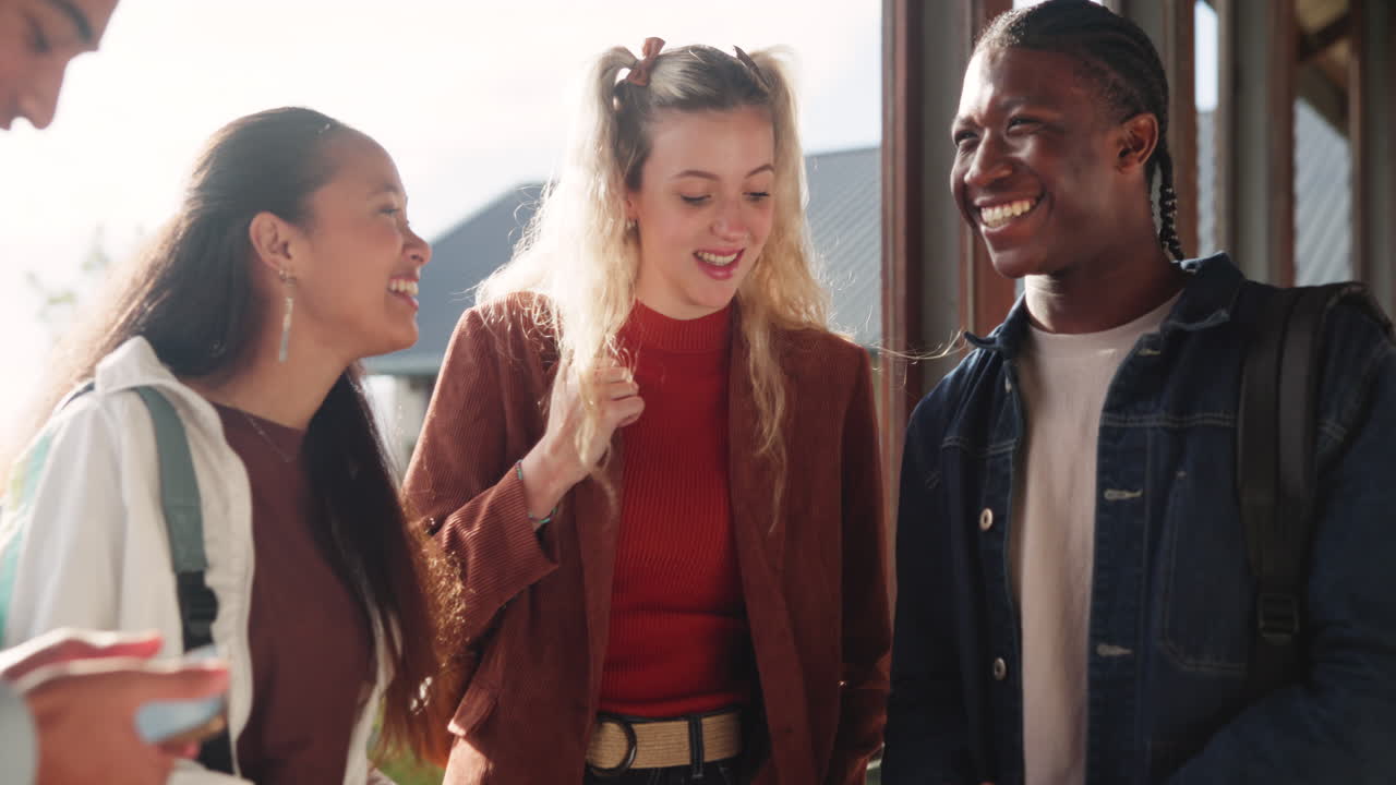 Three smiling people in a casual setting