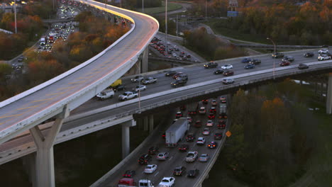 Drone-view-of-rush-hour-traffic-on-I-45-North-in-Houston,-Texas