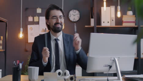 businessman on video call in office