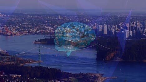 animation of human brain over cityscape