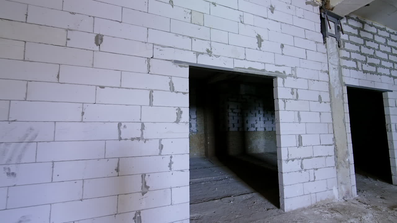 Exploring an abandoned building corridor. A dark, empty corridor with crumbling walls and eerie shadows sparks curiosity and invites exploration