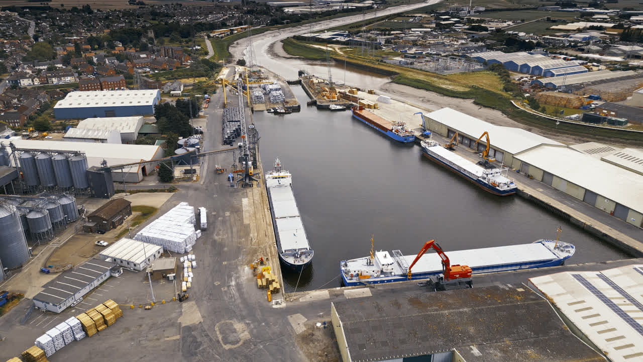 Breathtaking aerial drone footage displays Boston, Lincolnshire: Port, ships, Saint Botolph Church , Saint Botolph&rsquo;s Bridge