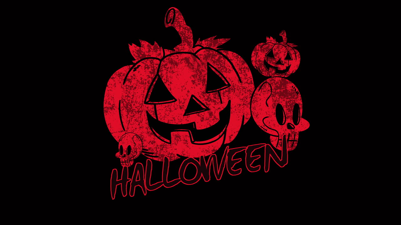 halloween siniestro con calabaza roja sangre y cráneos sonrientes