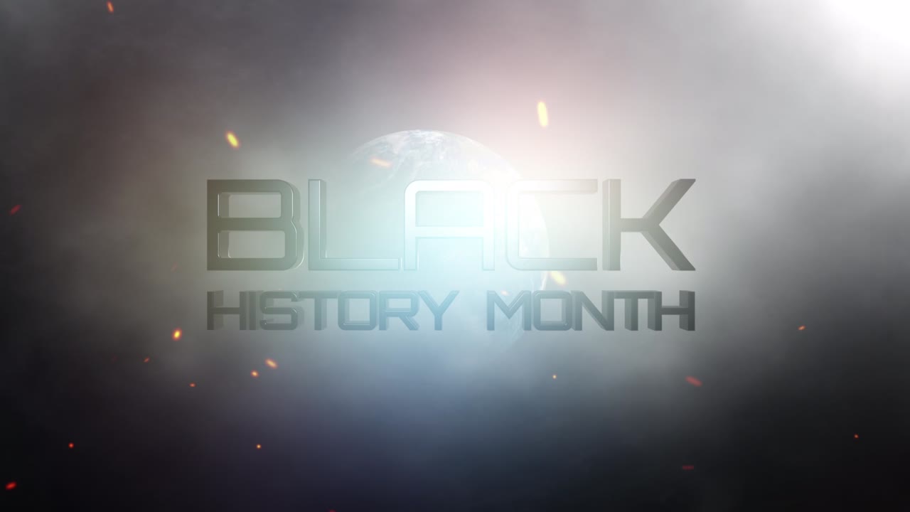 Black History Month word Cinematic Greeting Title Background Concept. 4K 3D Black History Month chrome text with world with flare light shine animation.