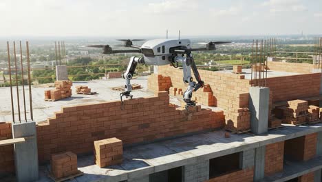 innovative construction: a robotic arm building brick walls with precision, transforming the future of automated architecture and construction technology
