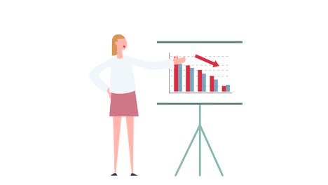 animación de personajes de mujeres coloridas. cuadro de crisis de chicas. gráfico de situación.