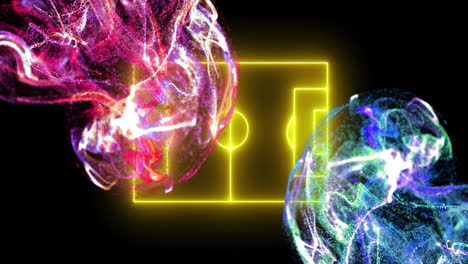 Animation of neon stadium and shapes on black background