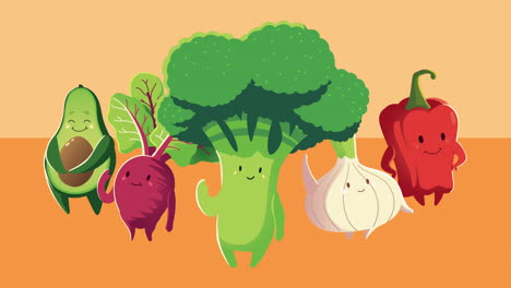 group of vegetables characters animation