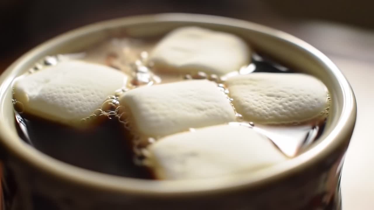 A Delightful Cup of Hot Cocoa with Melting Marshmallows: The Perfect Winter Beverage for Warmth and Comfort