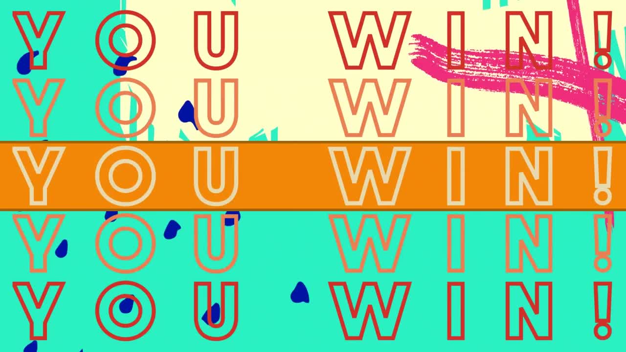 Animation of you win over colorful graphics and shapes